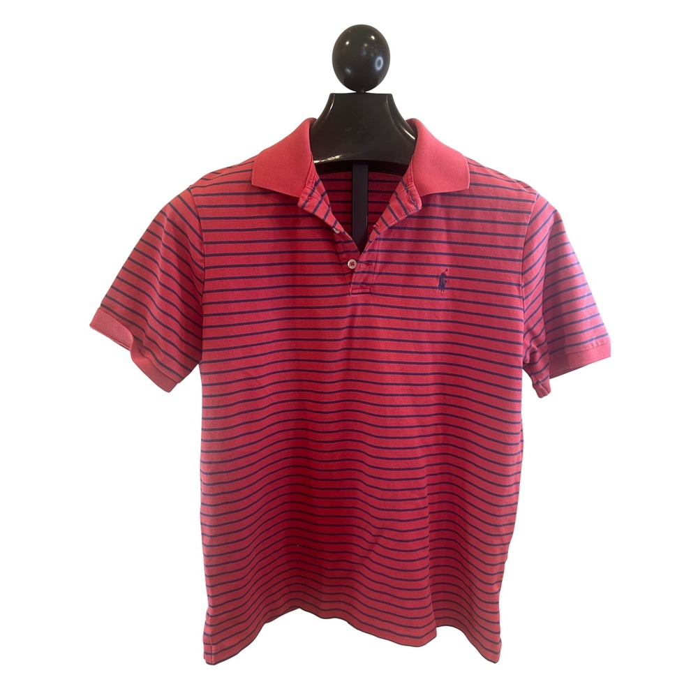 Polo Ralph‎ Lauren Mens Classic Fit Striped Polo Shirt Pink Navy Blue Medium